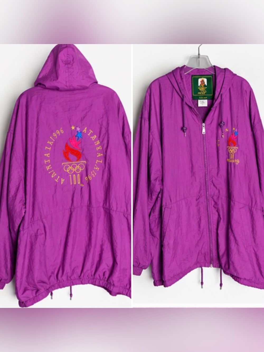 Vintage 1996 Atlanta Olympics Logo Athletic Windbreaker Jacket XL Purple unisex